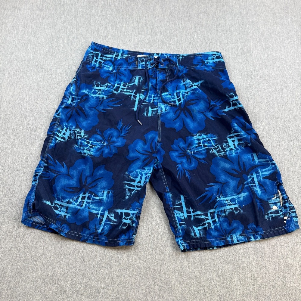 Vintage Anchor Blue Board Shorts Mens 34 Floral Stretch‎ Long Baggy Swim Trunks